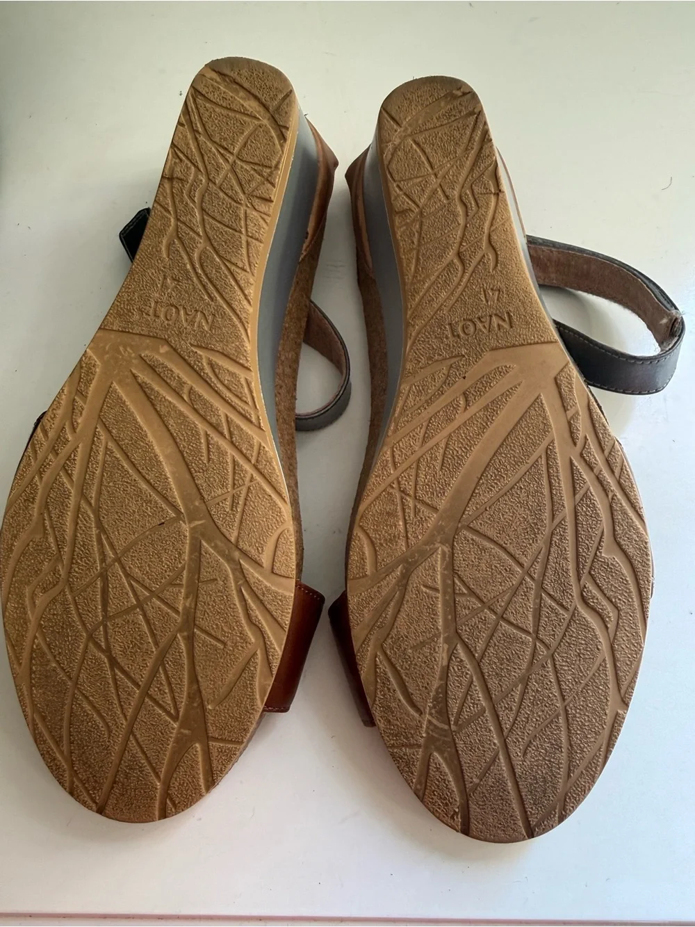 Naot pixie wedge sandals women size 10 Brown and Silver Wedge Sandals